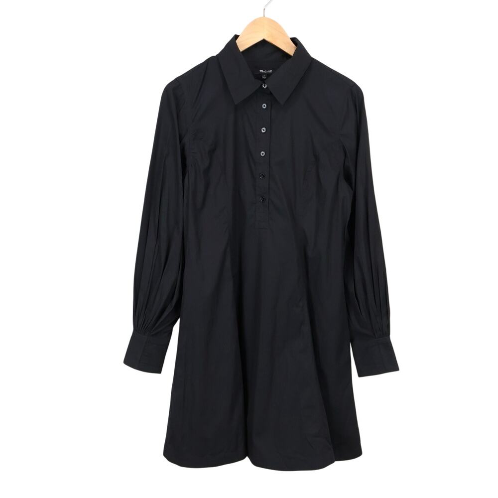 NWT Madewell Seamed Long-Sleeve Mini Shirtdress In Poplin Jet Black Size 6 - Picture 3 of 9